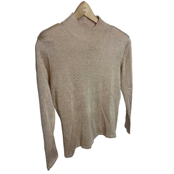 Jeanne Pierre Metallic Gold Mock Neck Long Sleeve Sweater Sz SP - Picture 3 of 9